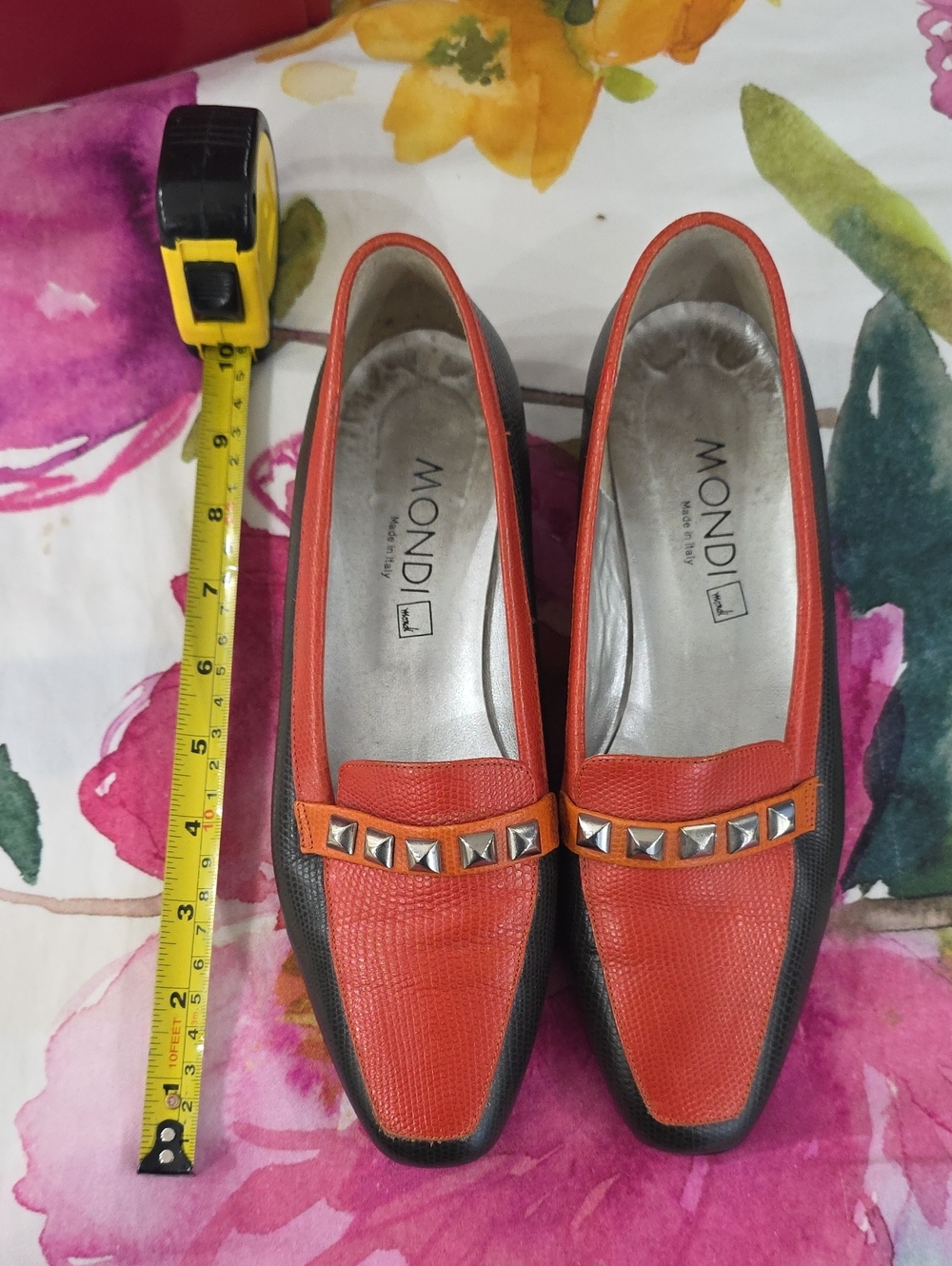 MONDI Italy Designer Orange Gray Silvee Loafers Shoes Leather Women 7.5 Exellent